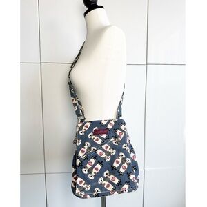 Bungalow 360 Otter Crossbody Bag Hearts Canvas Pockets Flap Blue Zipper